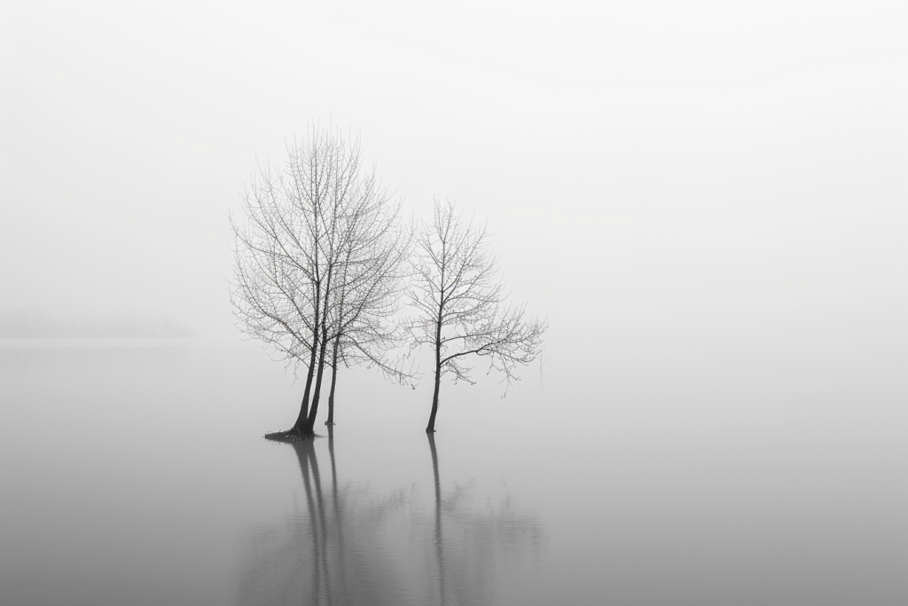 Minimalist black and white photography, lake